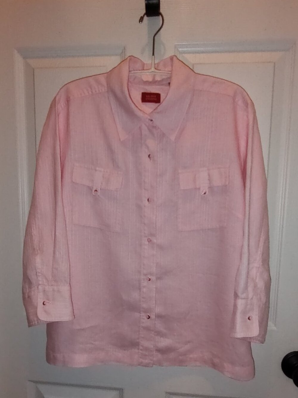 VALERIE STEVENS BLOUSE 100% LINEN BUTTON FRONT 3/4 SLEEVE RELAXED FIT PINK LARGE